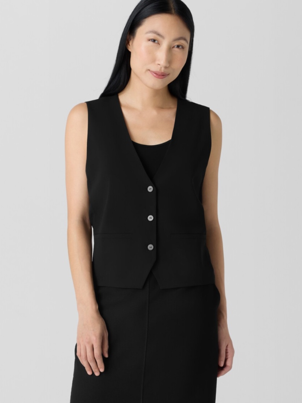 Eileen Fisher 100% Silk Georgette Crepe Vest in Black size XS